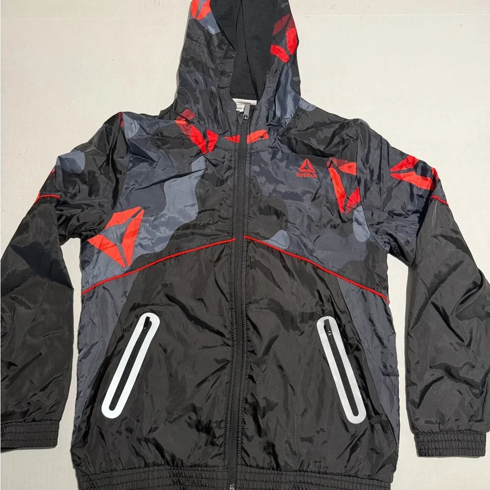 Reebok black & red Windbreaker,‎ ls Full Zip, Kids size 10-12 #377